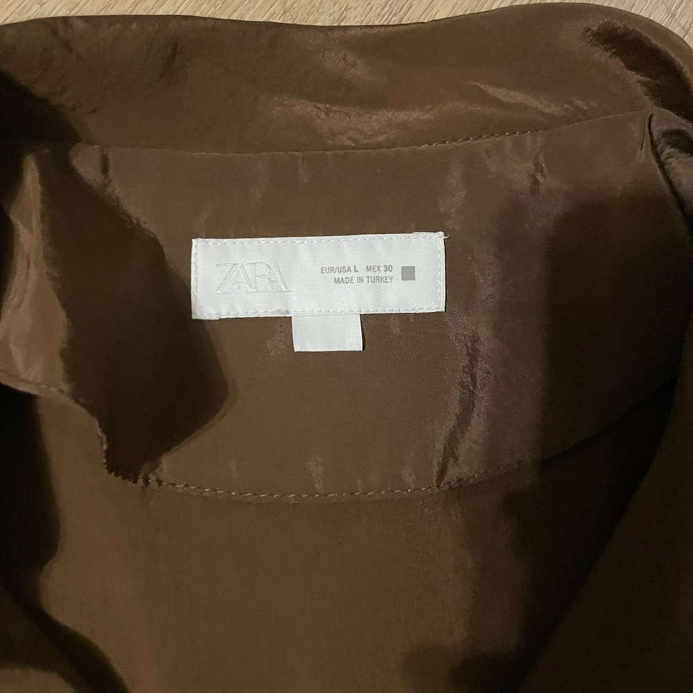 ZARA SHORT SLEEVE SAFARI SHIRT L toffee brown nylon shirt jacket - Picture 6 of 6